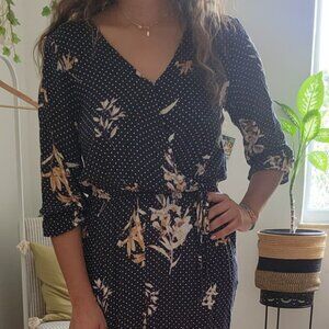 One Clothing Floral Romper Small Pockets Polka Dot Knee Length